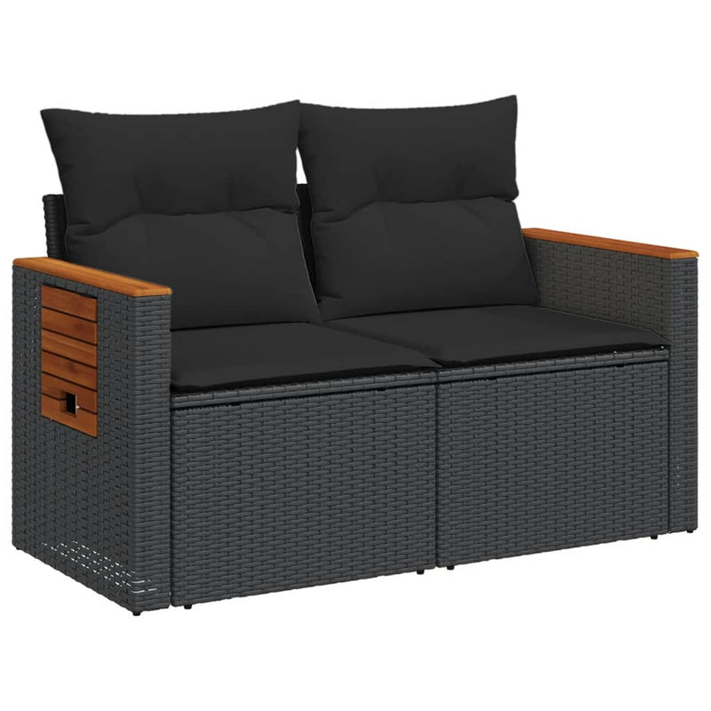 vidaXL 2 személyes fekete polyrattan kerti kanapé párnával