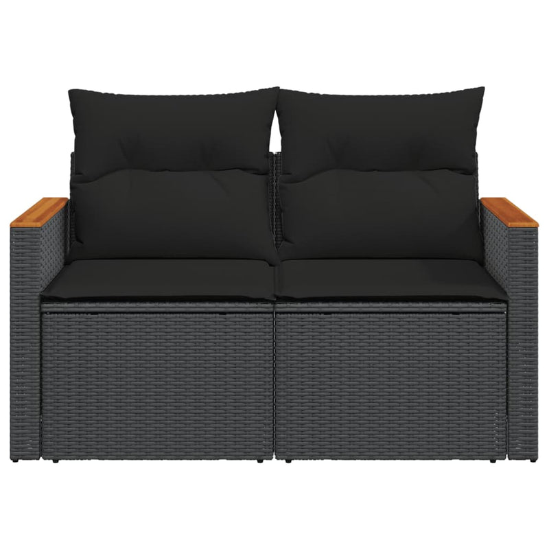 vidaXL 2 személyes fekete polyrattan kerti kanapé párnával