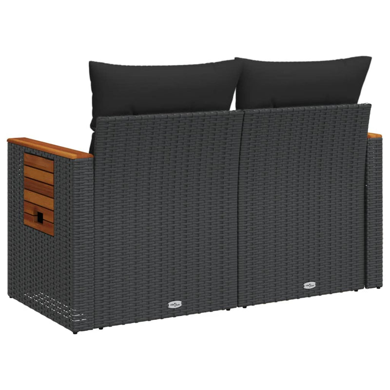 vidaXL 2 személyes fekete polyrattan kerti kanapé párnával
