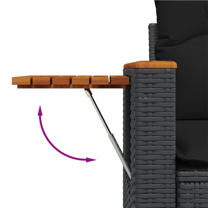vidaXL 2 személyes fekete polyrattan kerti kanapé párnával