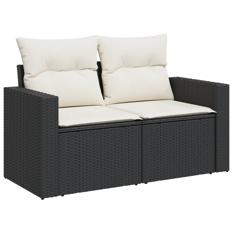 vidaXL 2 személyes fekete polyrattan kerti kanapé párnával