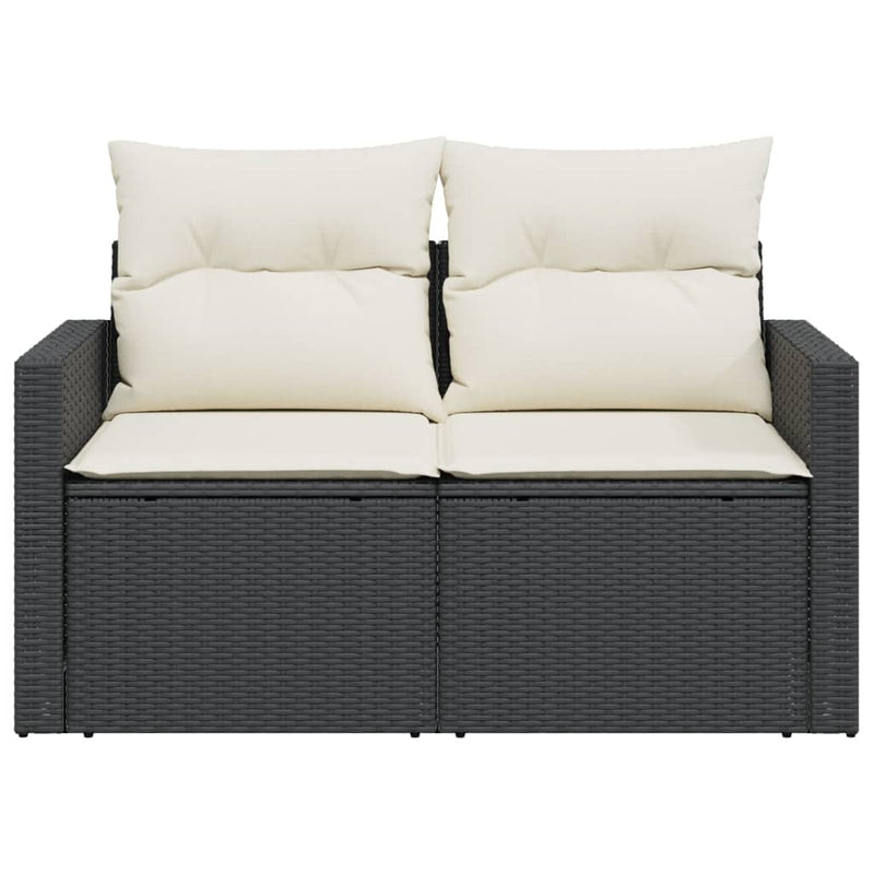 vidaXL 2 személyes fekete polyrattan kerti kanapé párnával