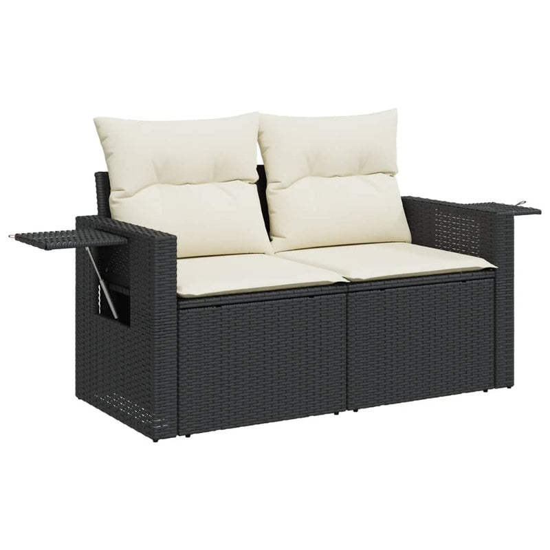 vidaXL 2 személyes fekete polyrattan kerti kanapé párnával