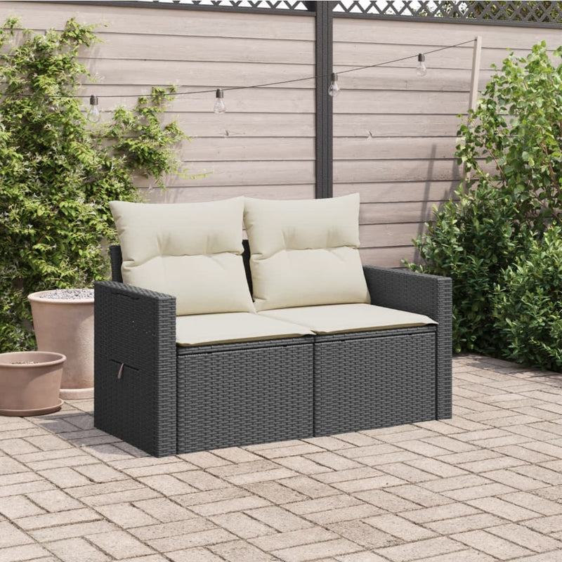 vidaXL 2 személyes fekete polyrattan kerti kanapé párnával