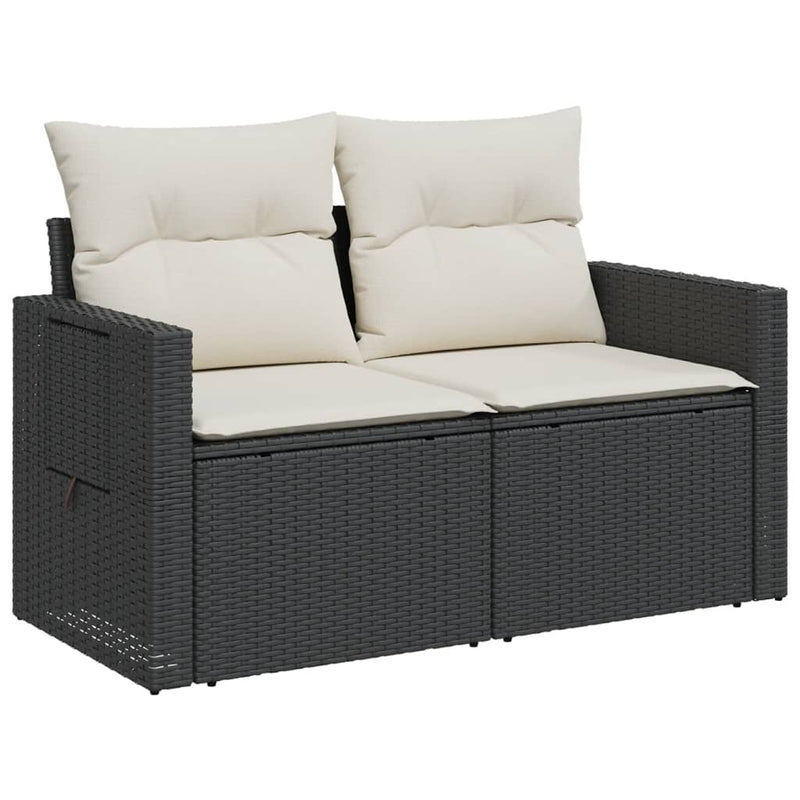 vidaXL 2 személyes fekete polyrattan kerti kanapé párnával