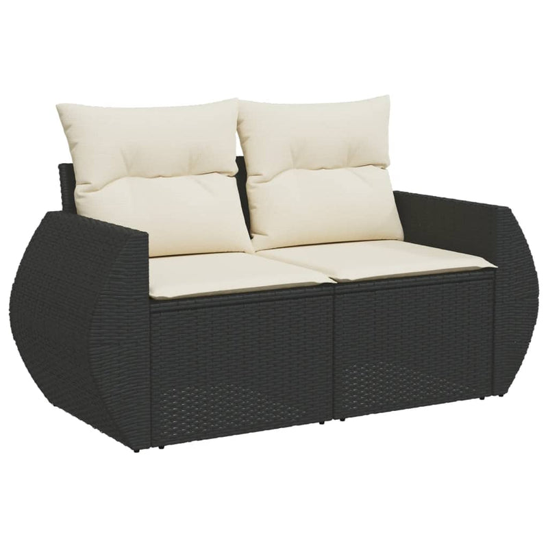 vidaXL 2 személyes fekete polyrattan kerti kanapé párnával