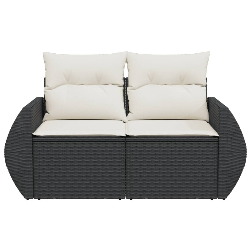 vidaXL 2 személyes fekete polyrattan kerti kanapé párnával