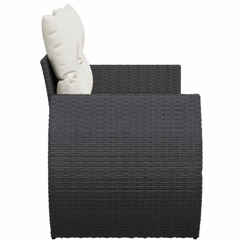 vidaXL 2 személyes fekete polyrattan kerti kanapé párnával