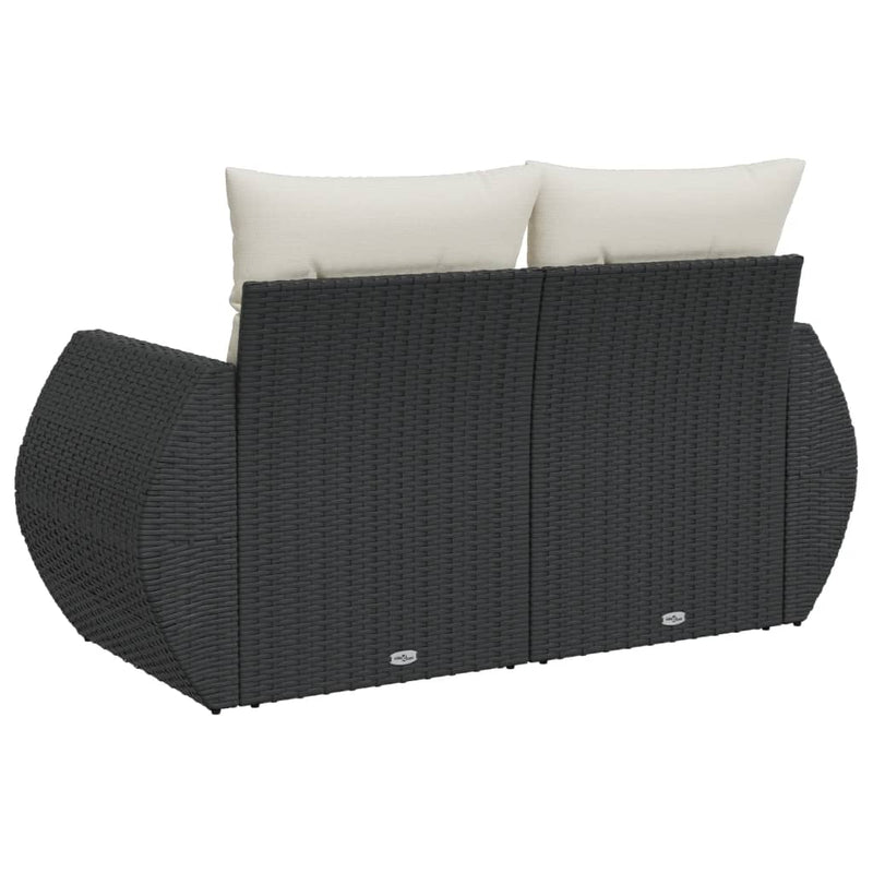 vidaXL 2 személyes fekete polyrattan kerti kanapé párnával
