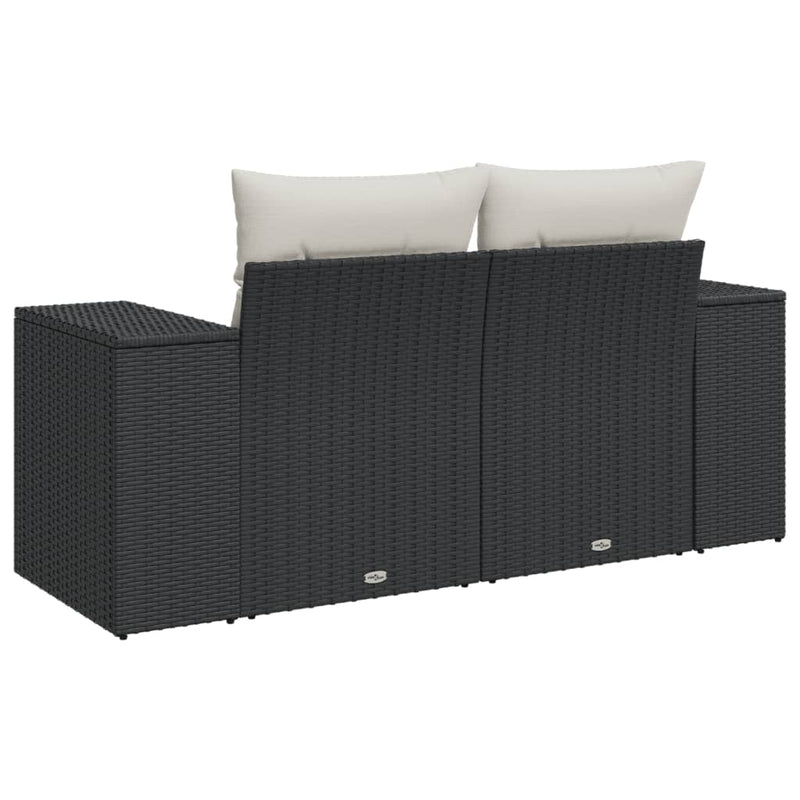 vidaXL 2 személyes fekete polyrattan kerti kanapé párnával