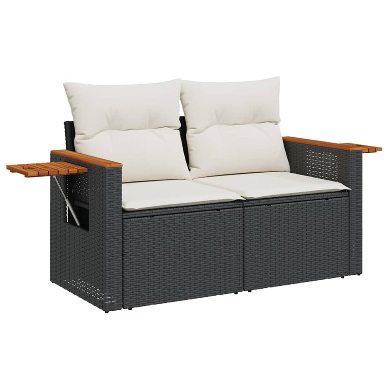 vidaXL 2 személyes fekete polyrattan kerti kanapé párnával