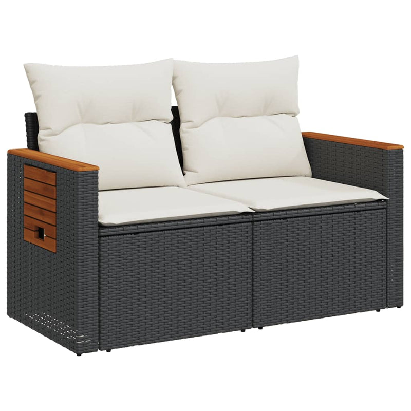 vidaXL 2 személyes fekete polyrattan kerti kanapé párnával