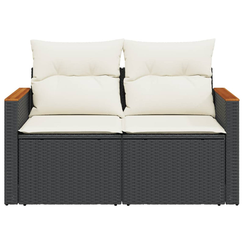 vidaXL 2 személyes fekete polyrattan kerti kanapé párnával