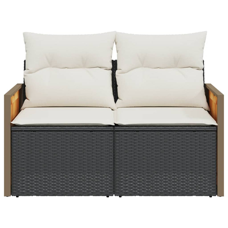 vidaXL 2 személyes fekete polyrattan kerti kanapé párnával