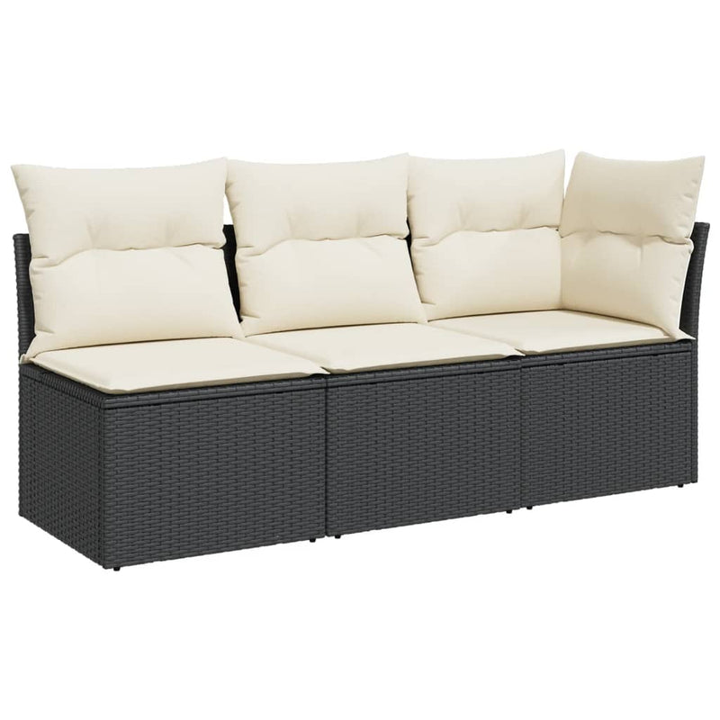 vidaXL fekete 3 személyes polyrattan kerti kanapé párnákkal