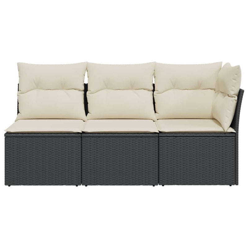 vidaXL fekete 3 személyes polyrattan kerti kanapé párnákkal