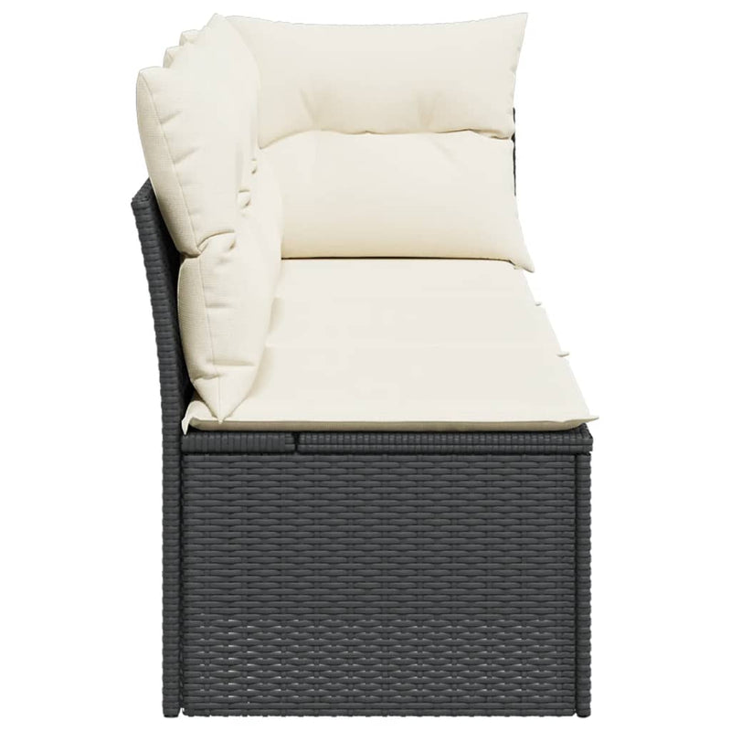 vidaXL fekete 3 személyes polyrattan kerti kanapé párnákkal