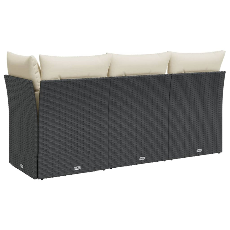 vidaXL fekete 3 személyes polyrattan kerti kanapé párnákkal