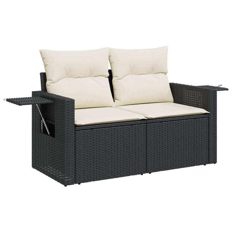 vidaXL 2 személyes fekete polyrattan kerti kanapé párnával
