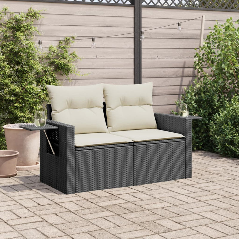vidaXL 2 személyes fekete polyrattan kerti kanapé párnával