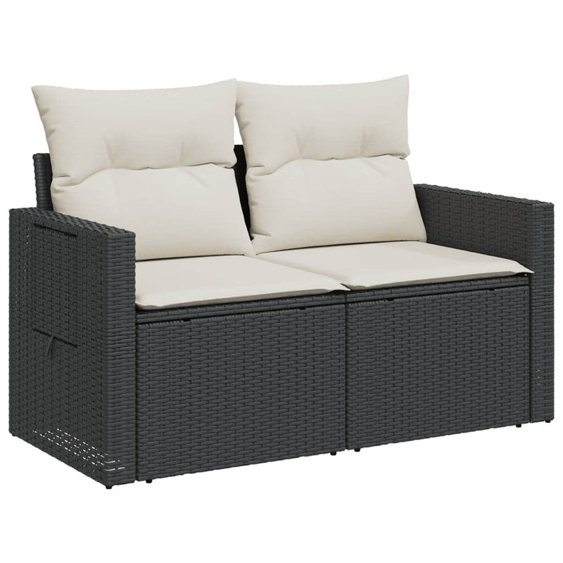 vidaXL 2 személyes fekete polyrattan kerti kanapé párnával