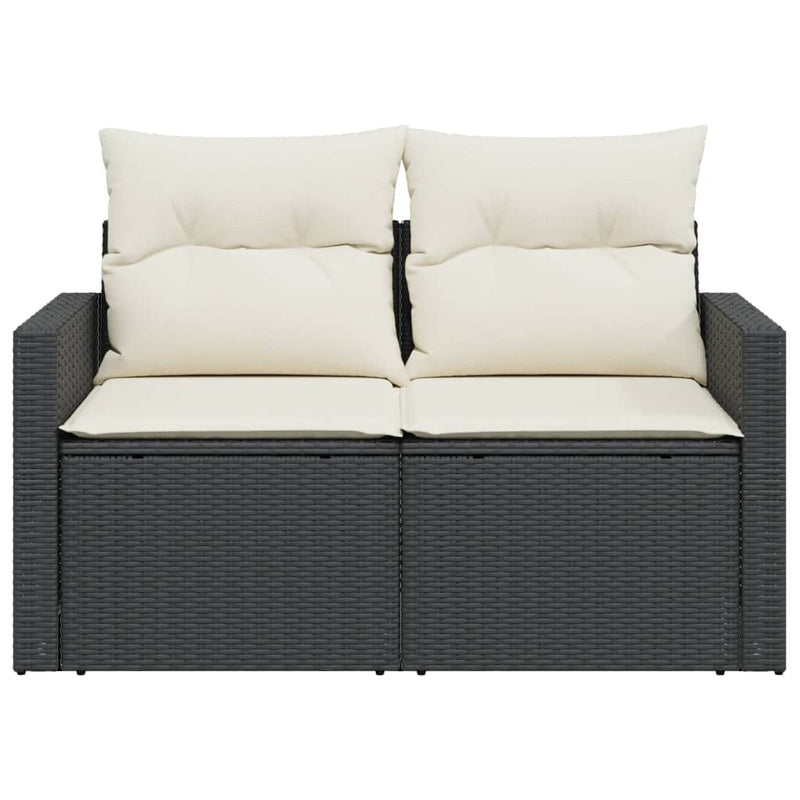 vidaXL 2 személyes fekete polyrattan kerti kanapé párnával