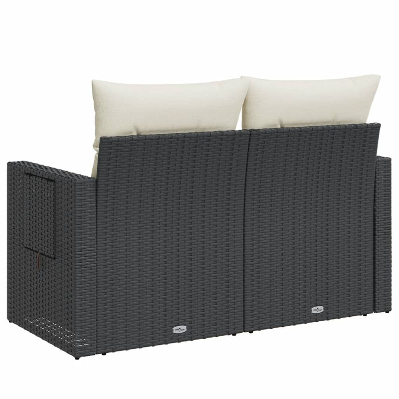 vidaXL 2 személyes fekete polyrattan kerti kanapé párnával