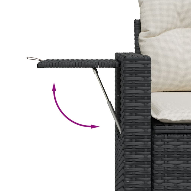 vidaXL 2 személyes fekete polyrattan kerti kanapé párnával