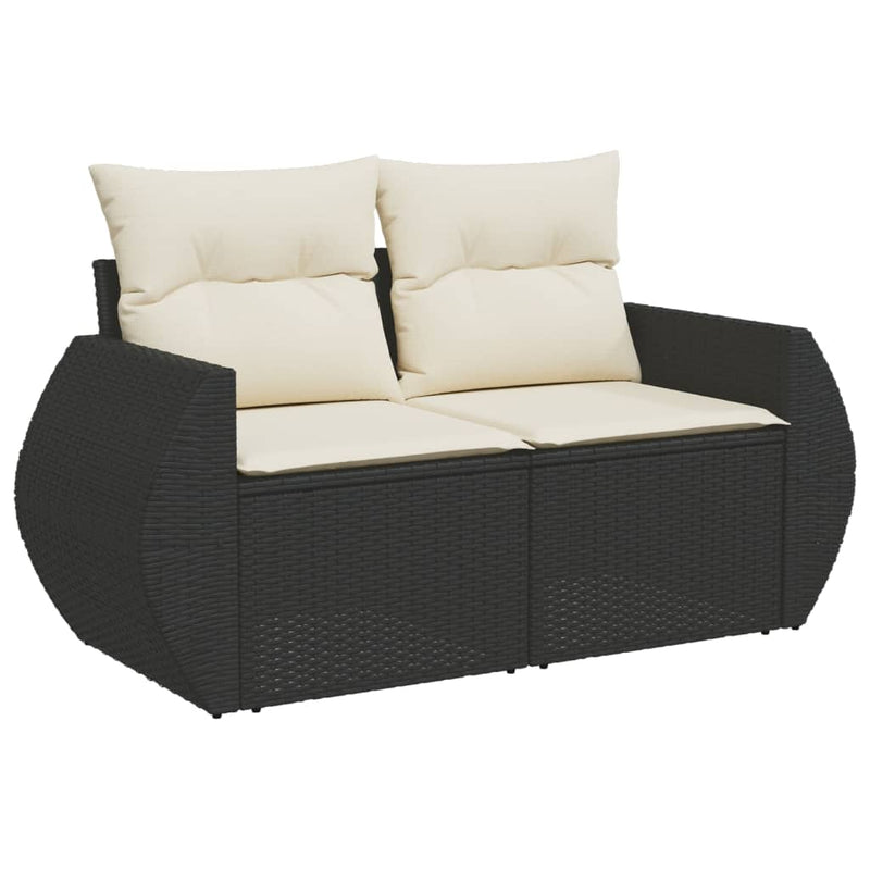 vidaXL 2 személyes fekete polyrattan kerti kanapé párnával