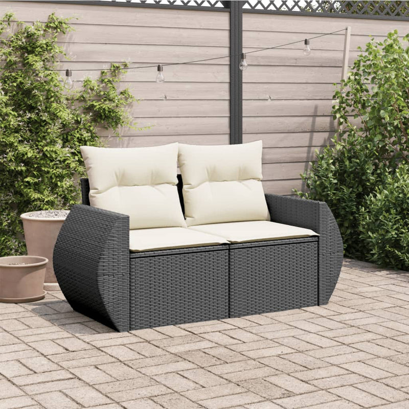vidaXL 2 személyes fekete polyrattan kerti kanapé párnával