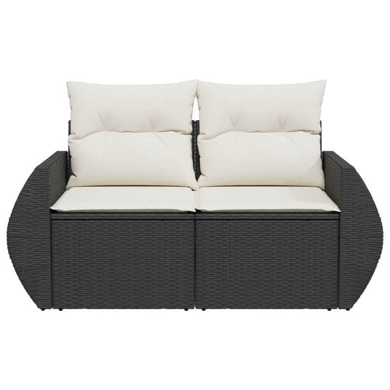 vidaXL 2 személyes fekete polyrattan kerti kanapé párnával