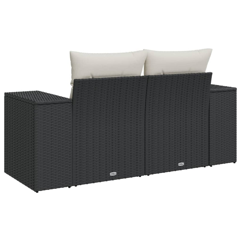 vidaXL 2 személyes fekete polyrattan kerti kanapé párnával