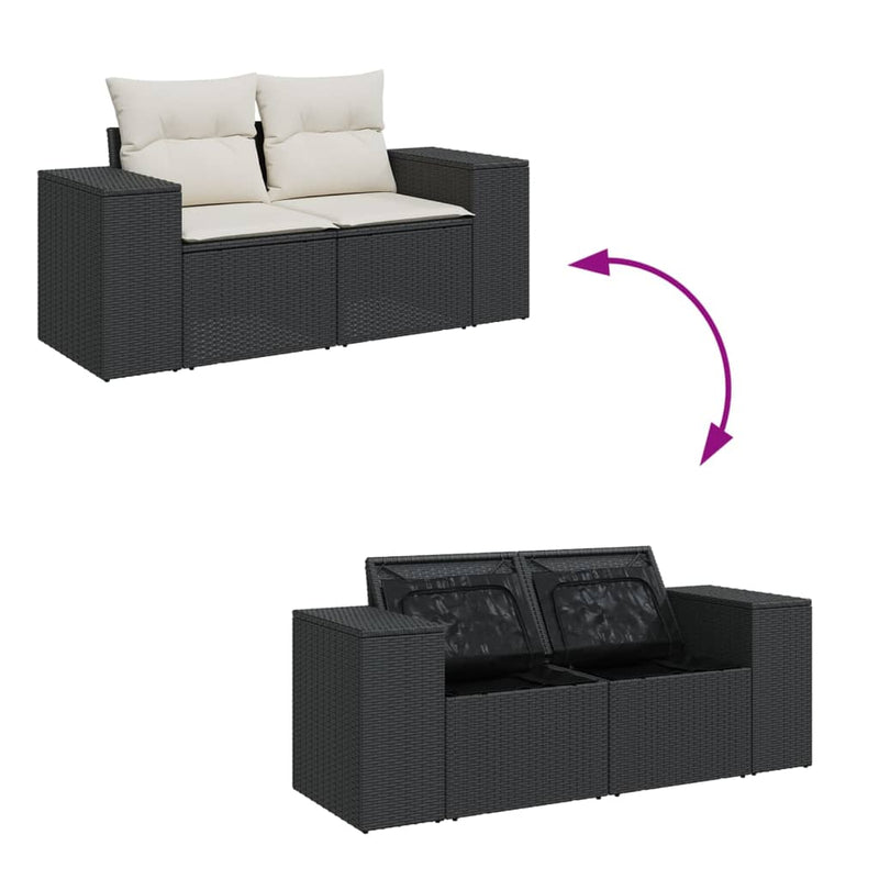 vidaXL 2 személyes fekete polyrattan kerti kanapé párnával
