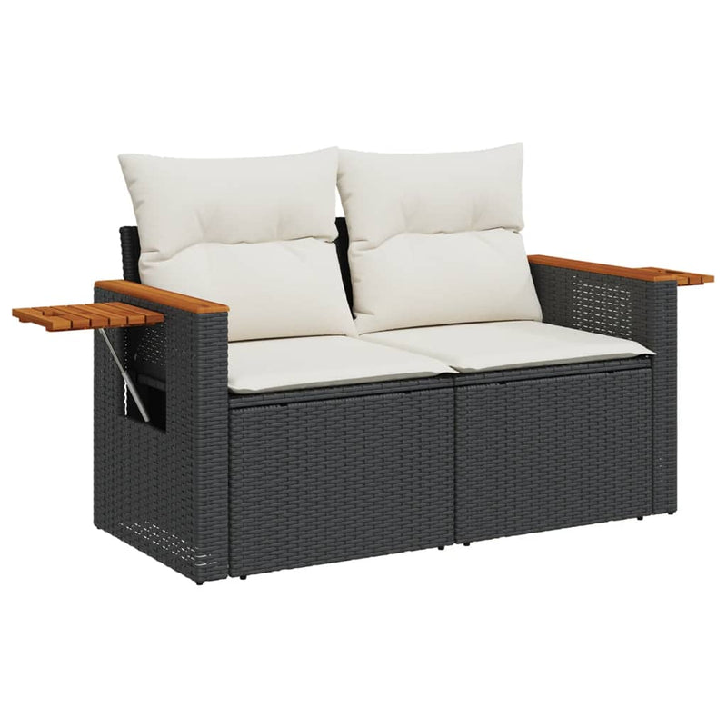 vidaXL 2 személyes fekete polyrattan kerti kanapé párnával