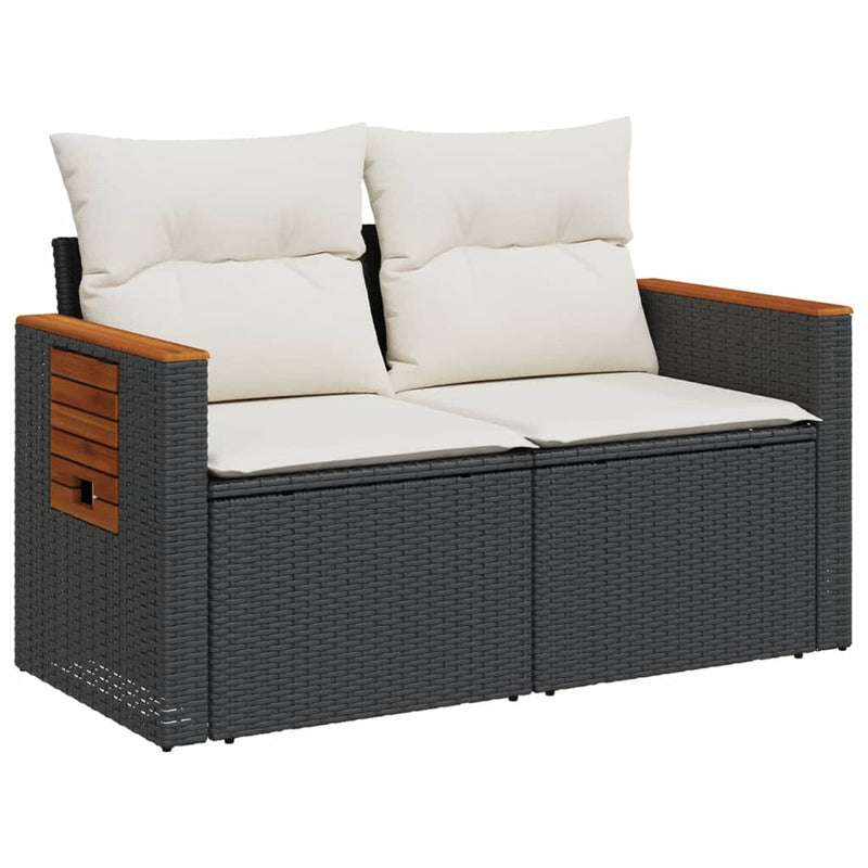 vidaXL 2 személyes fekete polyrattan kerti kanapé párnával