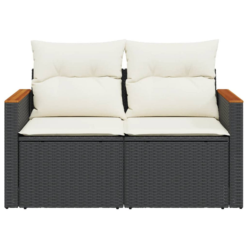 vidaXL 2 személyes fekete polyrattan kerti kanapé párnával