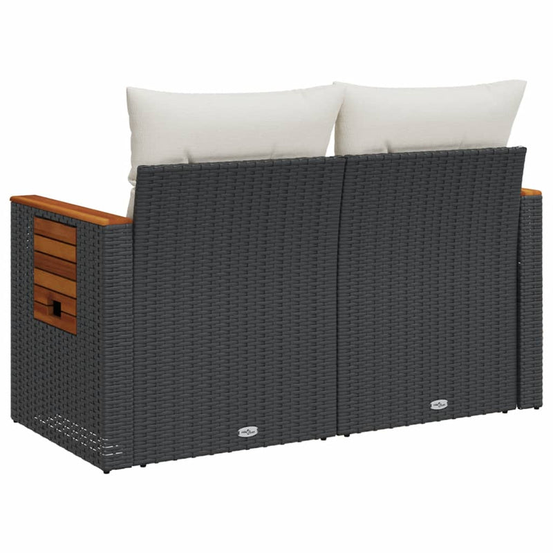 vidaXL 2 személyes fekete polyrattan kerti kanapé párnával