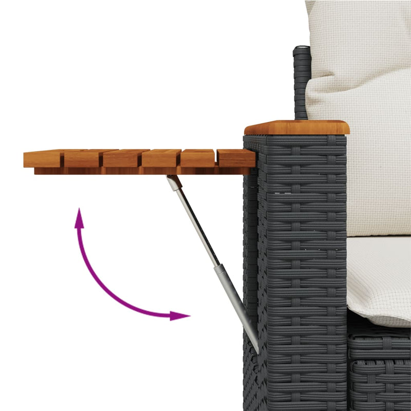 vidaXL 2 személyes fekete polyrattan kerti kanapé párnával