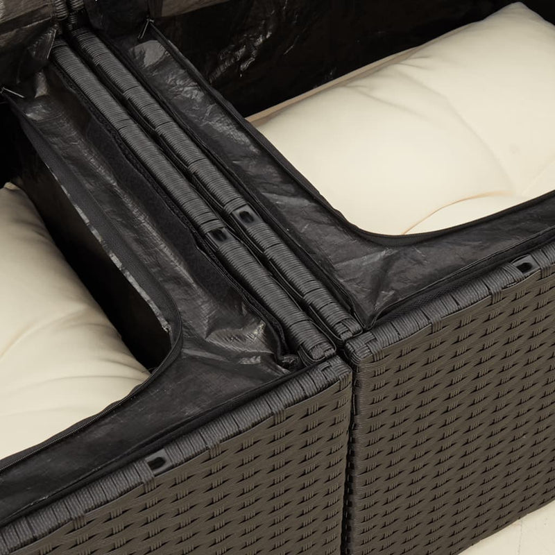 vidaXL 2 személyes fekete polyrattan kerti kanapé párnával