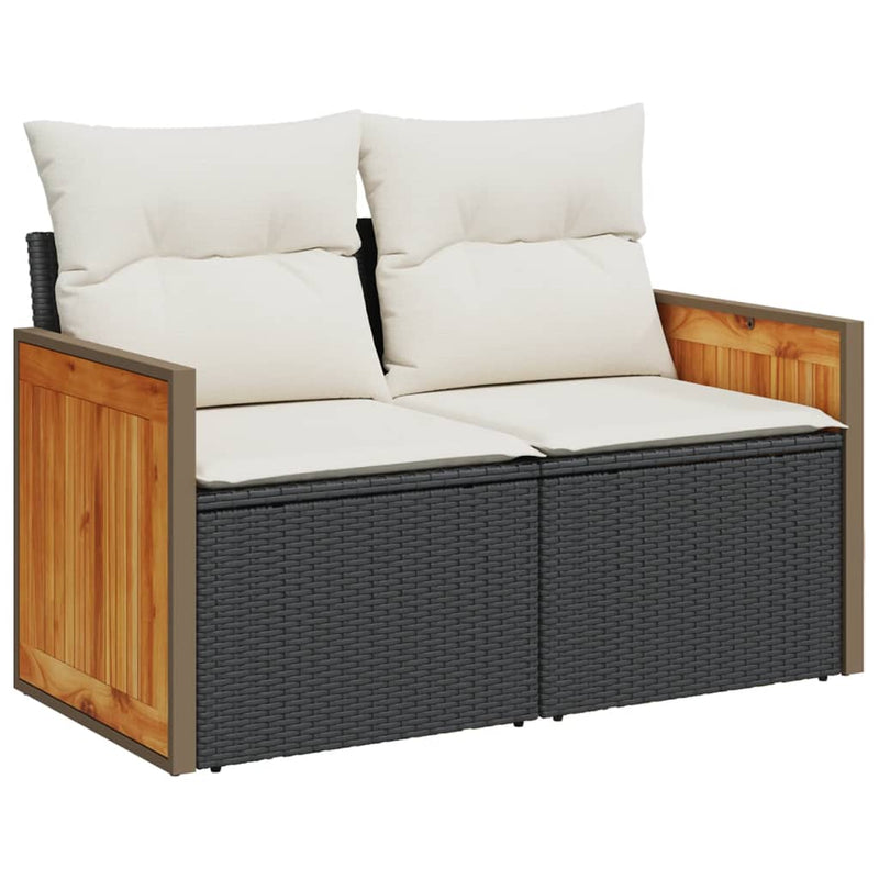 vidaXL 2 személyes fekete polyrattan kerti kanapé párnával