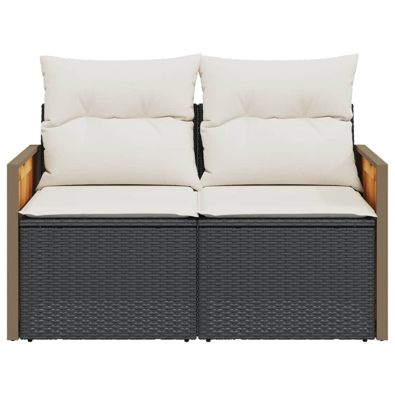 vidaXL 2 személyes fekete polyrattan kerti kanapé párnával