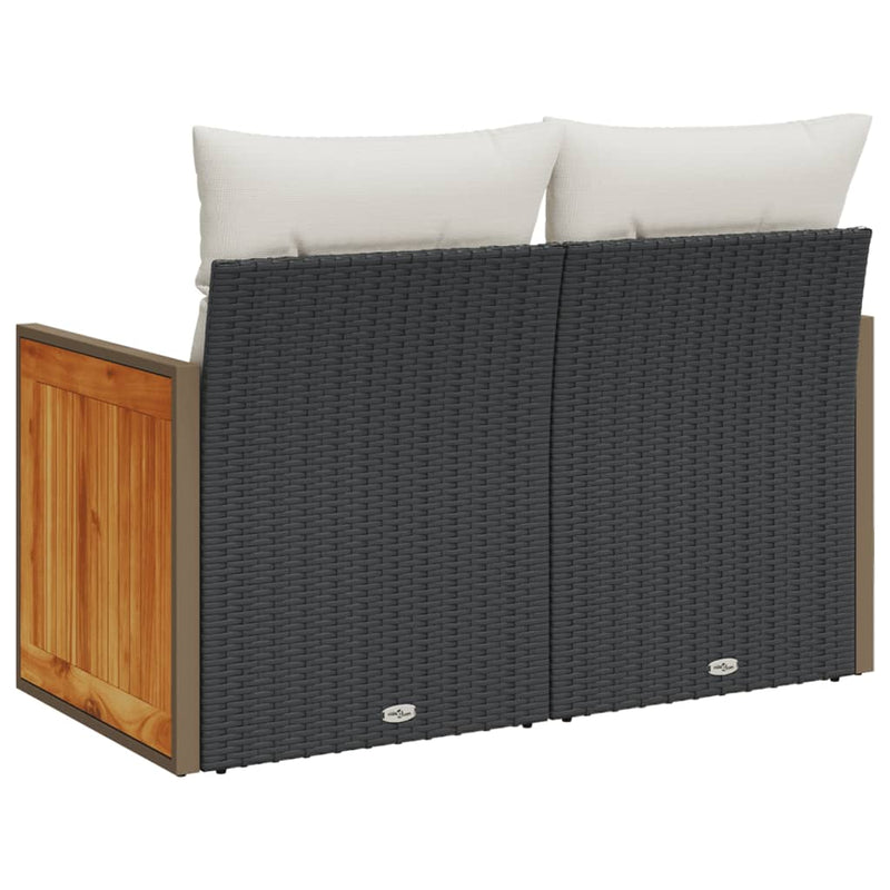 vidaXL 2 személyes fekete polyrattan kerti kanapé párnával