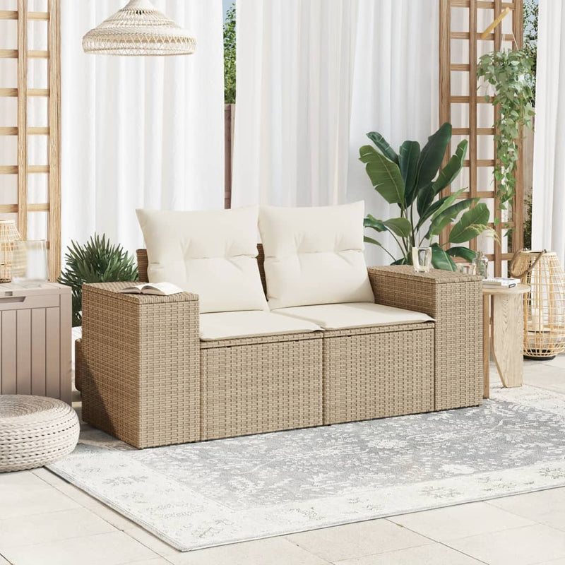 vidaXL 2 személyes bézs polyrattan kerti kanapé párnával