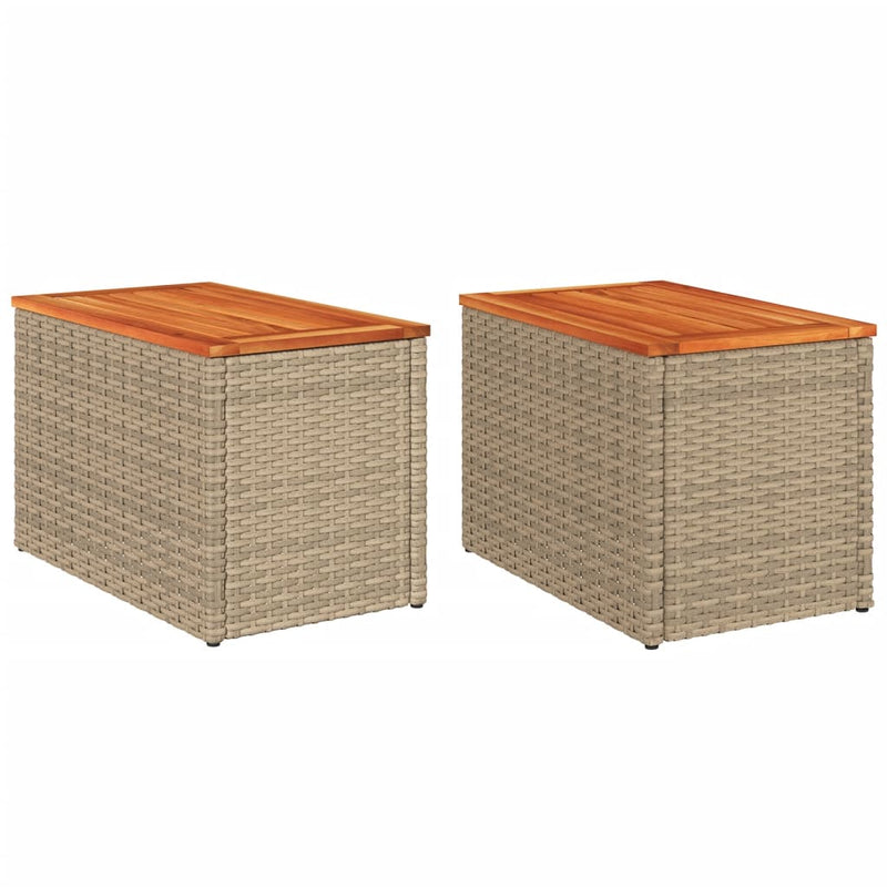 vidaXL 2 db bézs polyrattan és tömör fa kerti kisasztal 55x34x37 cm