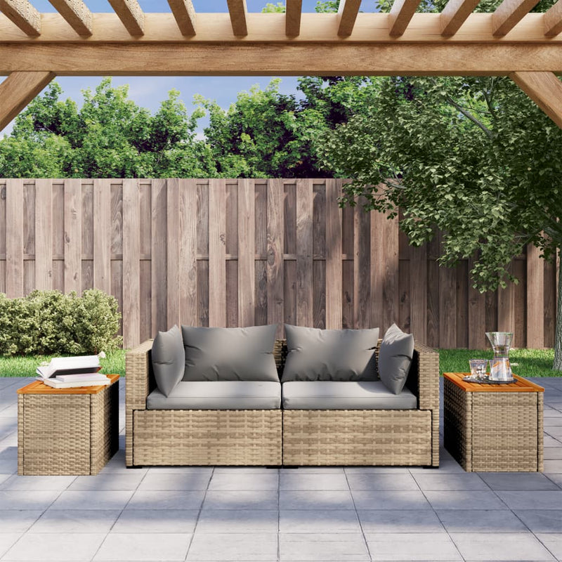 vidaXL 2 db bézs polyrattan és tömör fa kerti kisasztal 55x34x37 cm