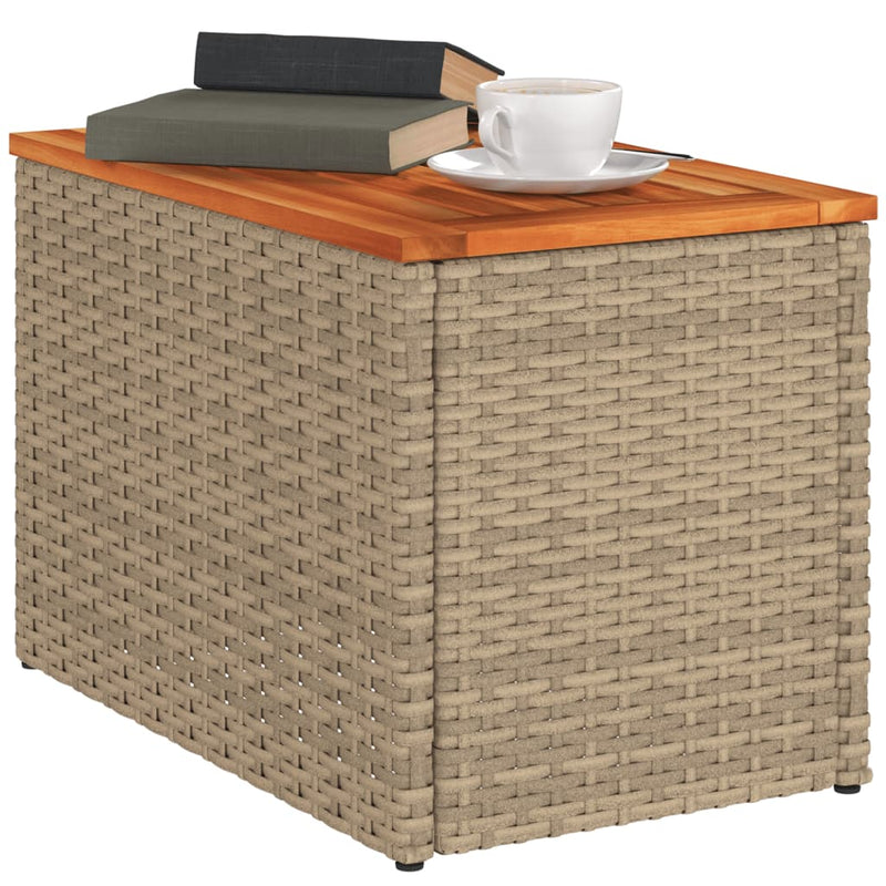 vidaXL 2 db bézs polyrattan és tömör fa kerti kisasztal 55x34x37 cm