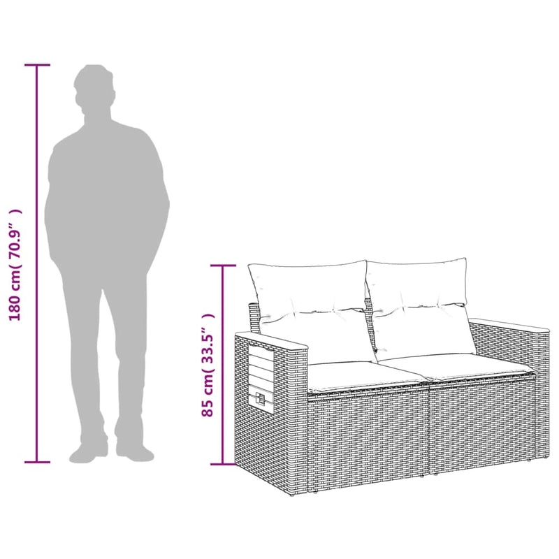 vidaXL 2 személyes bézs polyrattan kerti kanapé párnával