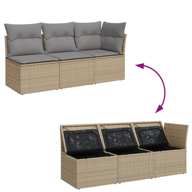 vidaXL 3 személyes bézs polyrattan kerti kanapé párnával