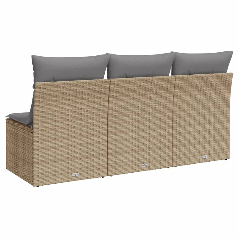 vidaXL 3 személyes bézs polyrattan kerti kanapé párnával