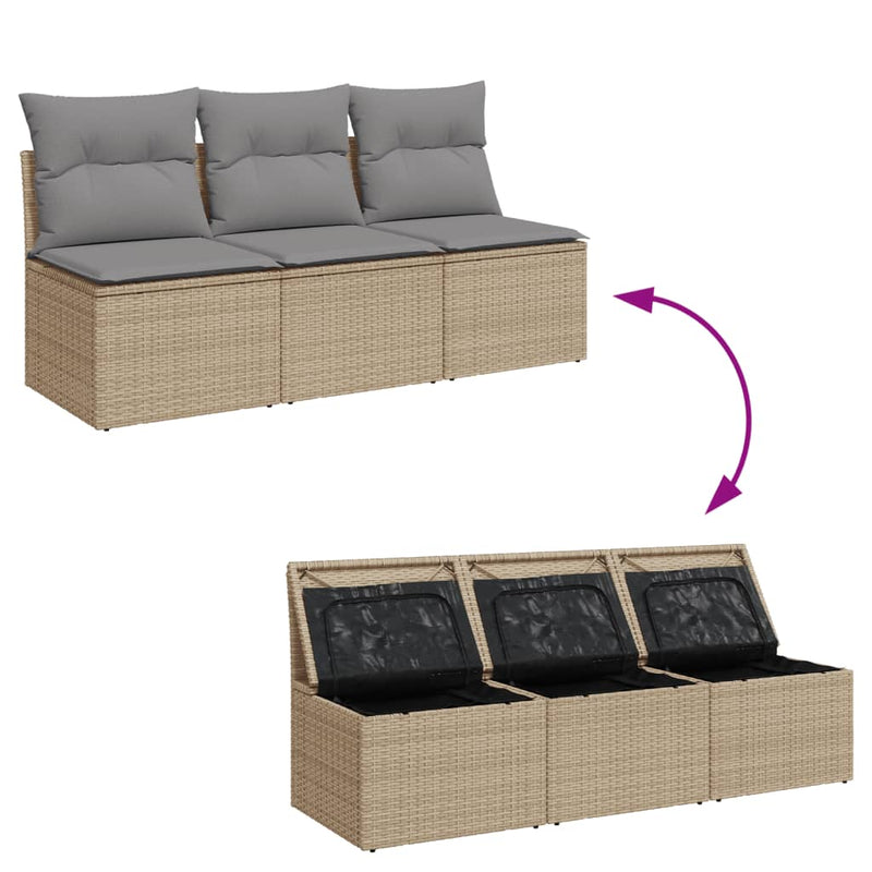 vidaXL 3 személyes bézs polyrattan kerti kanapé párnával